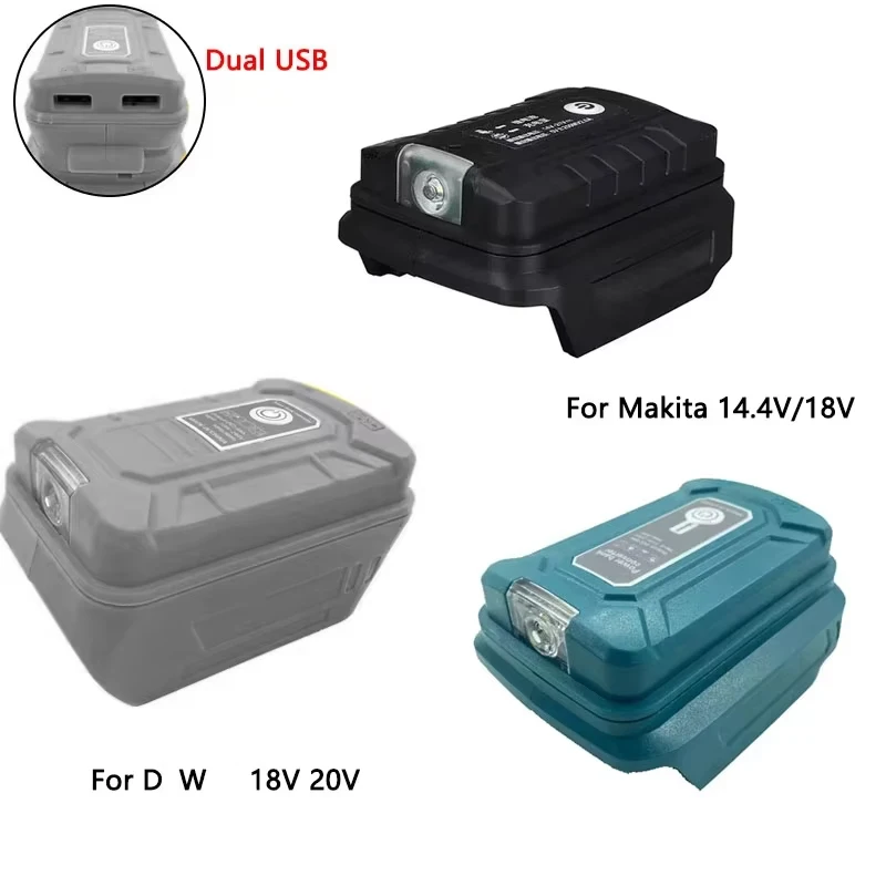 Двойной USB-адаптер для зарядки аккумуляторов DeWalt/Makita 18V 20V Li-ion с LED-подсветкой и функцией Power Bank для телефона
Двойной USB-адаптер для зарядки аккумуляторов DeWalt/Makita 18V 20V Li-ion с LED-подсветкой и функцией Power Bank для телефона