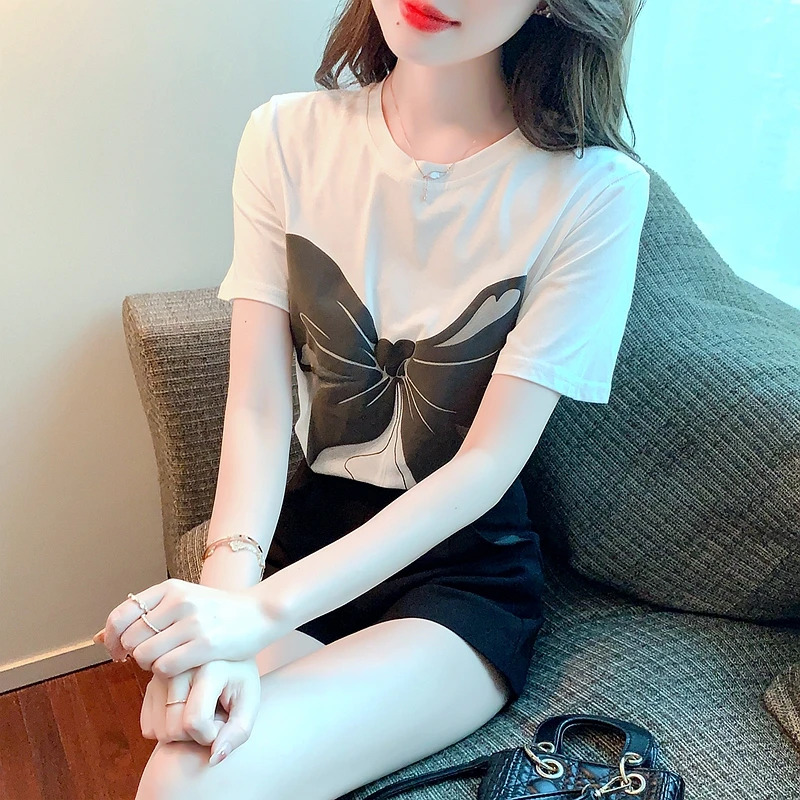 Women's Summer Round Neck Bow Printed Pullover Short Sleeve Sweet Vacation T-shirt Fashion Loose Office Lady Prairie Chic Tops
Women's Summer Round Neck Bow Printed Pullover Short Sleeve Sweet Vacation T-shirt Fashion Loose Office Lady Prairie Chic Tops