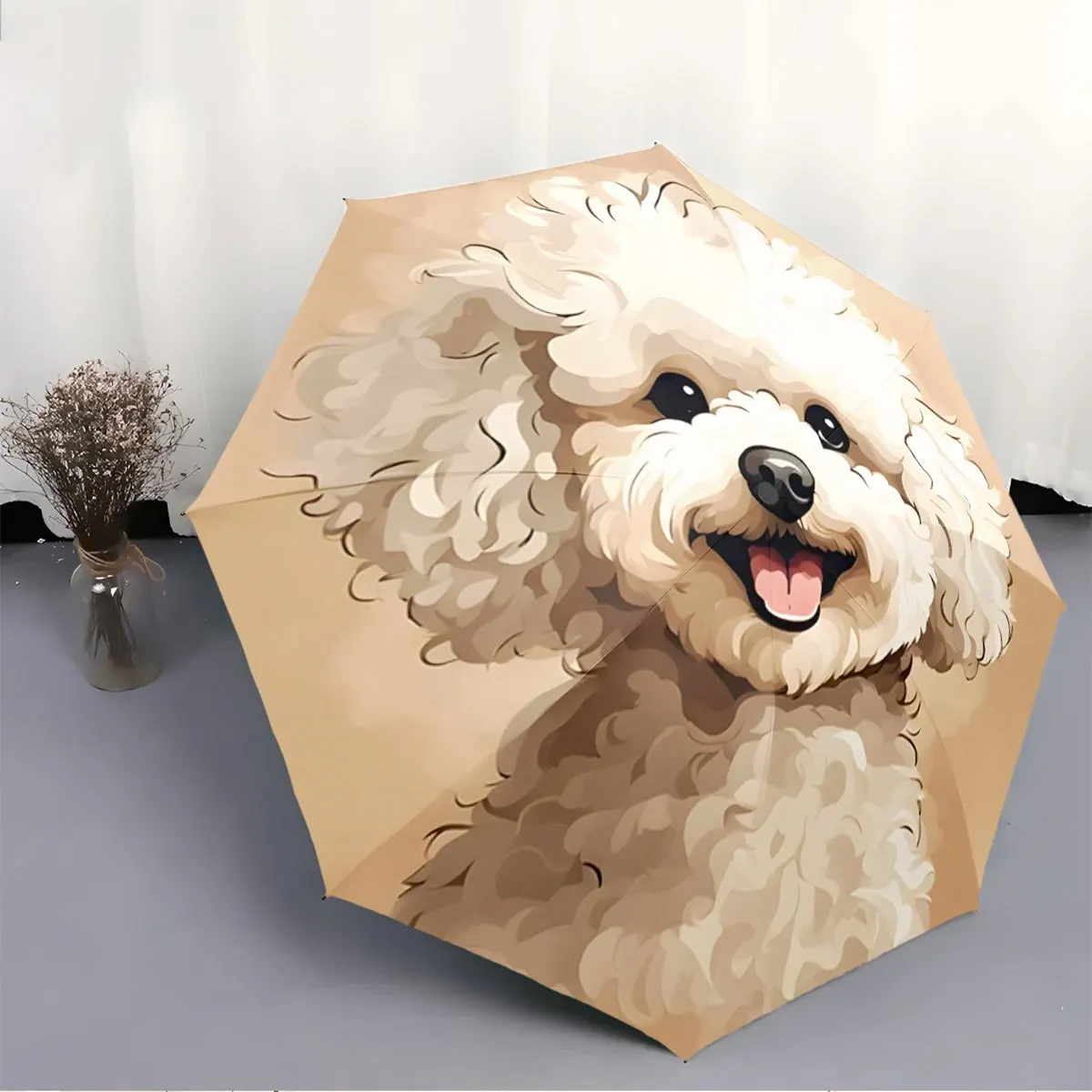 Folding umbrella Fluffy white dog with a happy expression on a beige background Creative portable folding umbrella suitable ho
Folding umbrella Fluffy white dog with a happy expression on a beige background Creative portable folding umbrella suitable ho