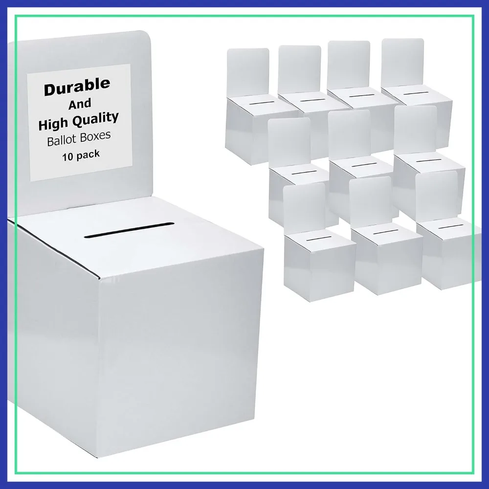 10 Pack White Corrugated Ballot Boxes with Slot, 10.5x10.5x10 inches
10 Pack White Corrugated Ballot Boxes with Slot, 10.5x10.5x10 inches