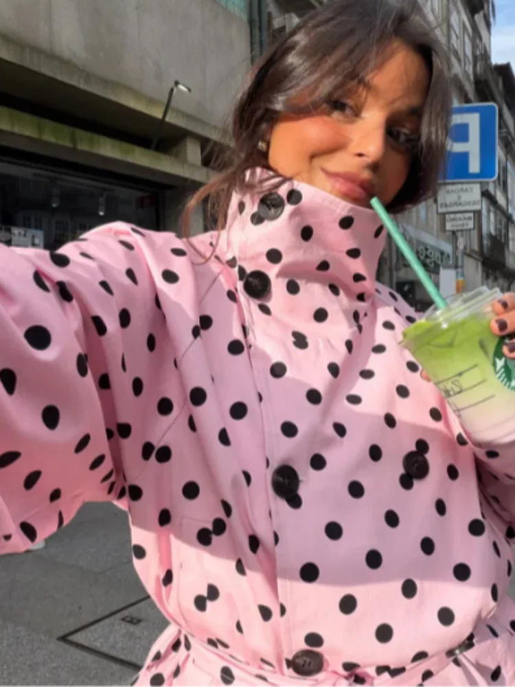 Lady High Neck Pink Polka Dot Jackets Casual Double Breasted Lace-up Short Cropped Coats 2026 Spring Women Daily Street Outfits
Lady High Neck Pink Polka Dot Jackets Casual Double Breasted Lace-up Short Cropped Coats 2026 Spring Women Daily Street Outfits
