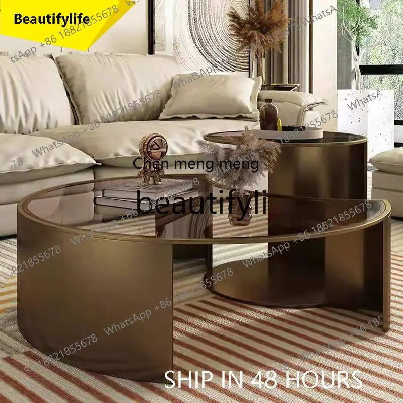 2003 Light Luxury Living Room Creative Designer Round Brown Glass Stainless Steel Combination Coffee Table
2003 Light Luxury Living Room Creative Designer Round Brown Glass Stainless Steel Combination Coffee Table