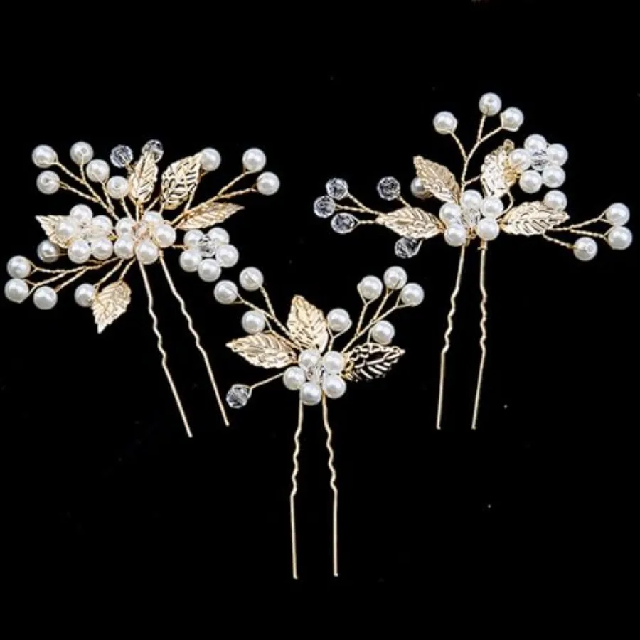 3PCS Gold Leaf Hair Clips and White Crystal Pearls Hair Pins for Girls and Women. Bridesmaids and Flower Girls, Wedding Hair Cl
3PCS Gold Leaf Hair Clips and White Crystal Pearls Hair Pins for Girls and Women. Bridesmaids and Flower Girls, Wedding Hair Cl