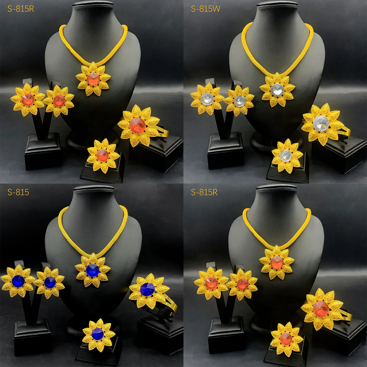 24K Gold Diamond-Studded Floral Elegant Necklace Bracelet Earrings Ring 4-Piece Set Women AU999 - seamless design
24K Gold Diamond-Studded Floral Elegant Necklace Bracelet Earrings Ring 4-Piece Set Women AU999 - seamless design