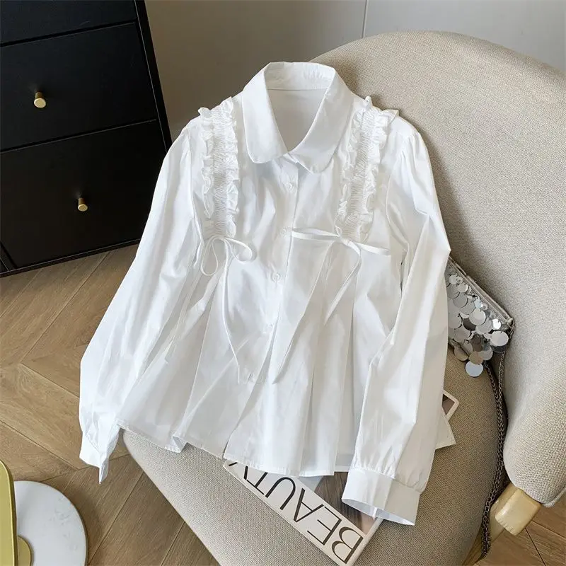Korean Style Sweet Simple Design Lapel Long-sleeved Shirts Women's Bow Lace-up Slimming Loose Casual Single-breasted Blouse Tops
Korean Style Sweet Simple Design Lapel Long-sleeved Shirts Women's Bow Lace-up Slimming Loose Casual Single-breasted Blouse Tops