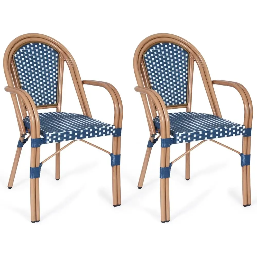 Set of 2 Outdoor Wicker Dining Chairs with Armrests, Suitable for Patio, Garden, Deck, and Poolside, White/Blue
Set of 2 Outdoor Wicker Dining Chairs with Armrests, Suitable for Patio, Garden, Deck, and Poolside, White/Blue