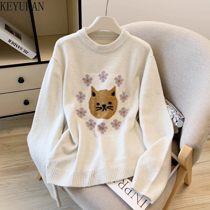 Винтажный жаккардовый свитер с рисунком кота, женский осенне-зимний корейский модный вязаный пуловер с длинным рукавом, повседневный трикотаж, джемперы
Винтажный жаккардовый свитер с рисунком кота, женский осенне-зимний корейский модный вязаный пуловер с длинным рукавом, повседневный трикотаж, джемперы