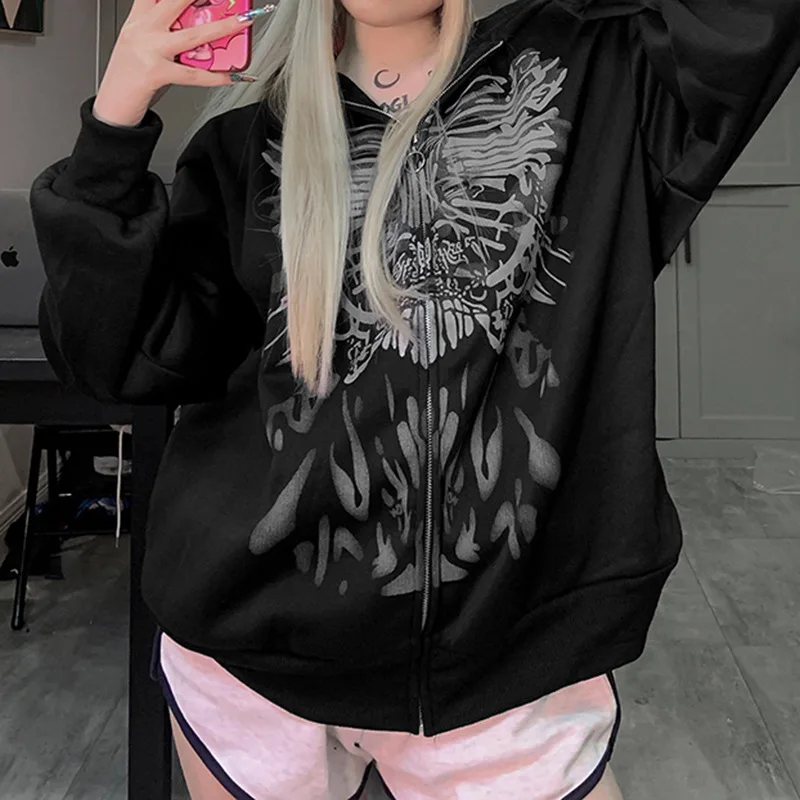 Y2K Zipper Cardigan Hooded European And American Style Retro Loose Version Personalized Street Eagle Print Women's Sweatshirt
Y2K Zipper Cardigan Hooded European And American Style Retro Loose Version Personalized Street Eagle Print Women's Sweatshirt