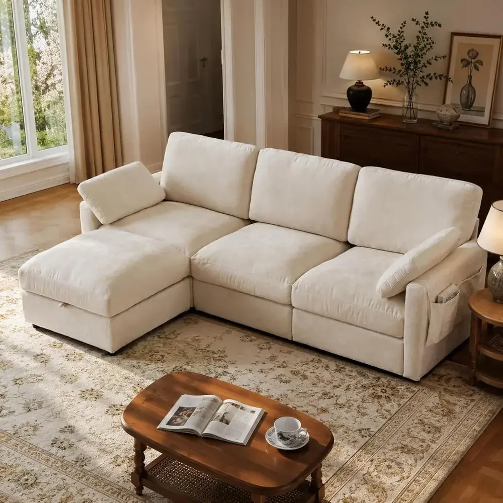 Washable Chenille 3-Seater Modular Couch with Side Pocket for Living Room - Beige with Ottoman
Washable Chenille 3-Seater Modular Couch with Side Pocket for Living Room - Beige with Ottoman