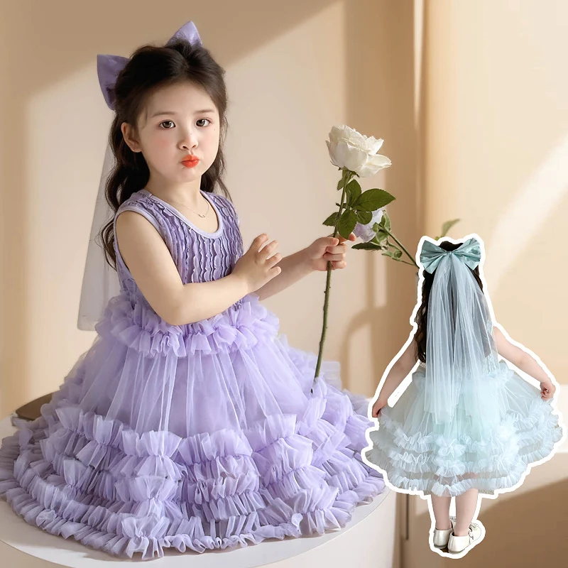 Girls Summer Sleeveless Solid Dress Children Ball Gown Princess Dresses Bow veil
Girls Summer Sleeveless Solid Dress Children Ball Gown Princess Dresses Bow veil