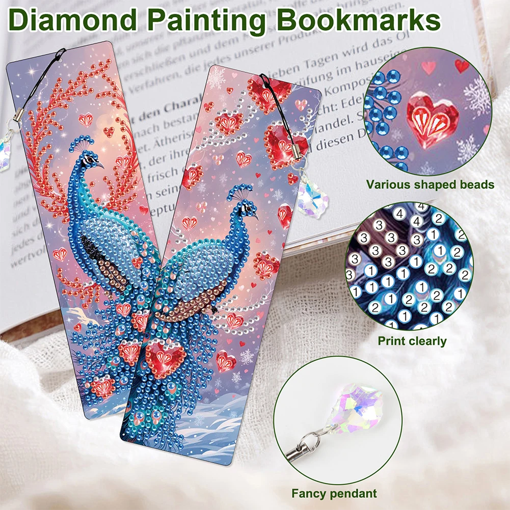 8Pcs DIY Peacock Diamond Painting Art Bookmarks with Crystal Pendants for Gift
8Pcs DIY Peacock Diamond Painting Art Bookmarks with Crystal Pendants for Gift