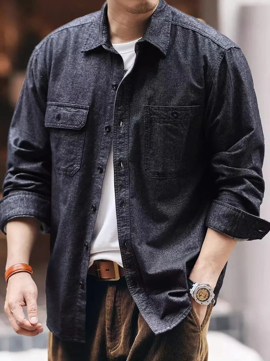 Loose Long Sve Cotton Denim irt Men's Spring Autumn New Sle Retro Japanese Sle Single-Faced Fce Anti-Cowboy Jaet
Loose Long Sve Cotton Denim irt Men's Spring Autumn New Sle Retro Japanese Sle Single-Faced Fce Anti-Cowboy Jaet