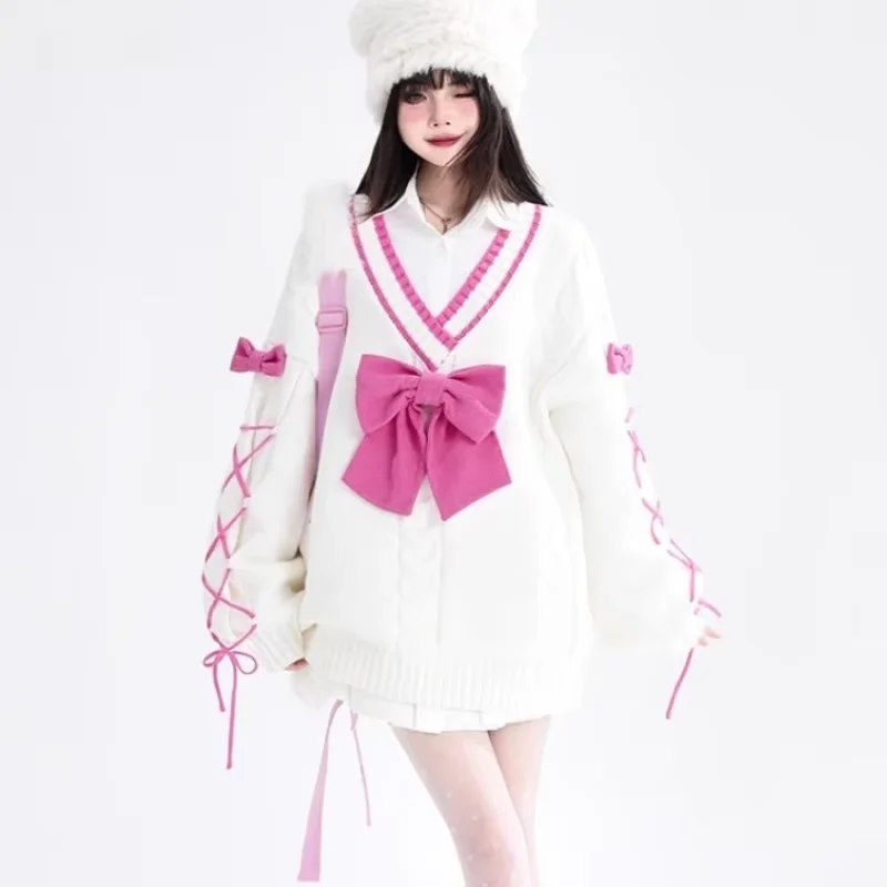 Японские вязаные кардиганы в стиле Лолиты с милым бантом, женские Y2k, эстетические универсальные модные повязки с v-образным вырезом, свободные свитера Jk, пальто
Японские вязаные кардиганы в стиле Лолиты с милым бантом, женские Y2k, эстетические универсальные модные повязки с v-образным вырезом, свободные свитера Jk, пальто