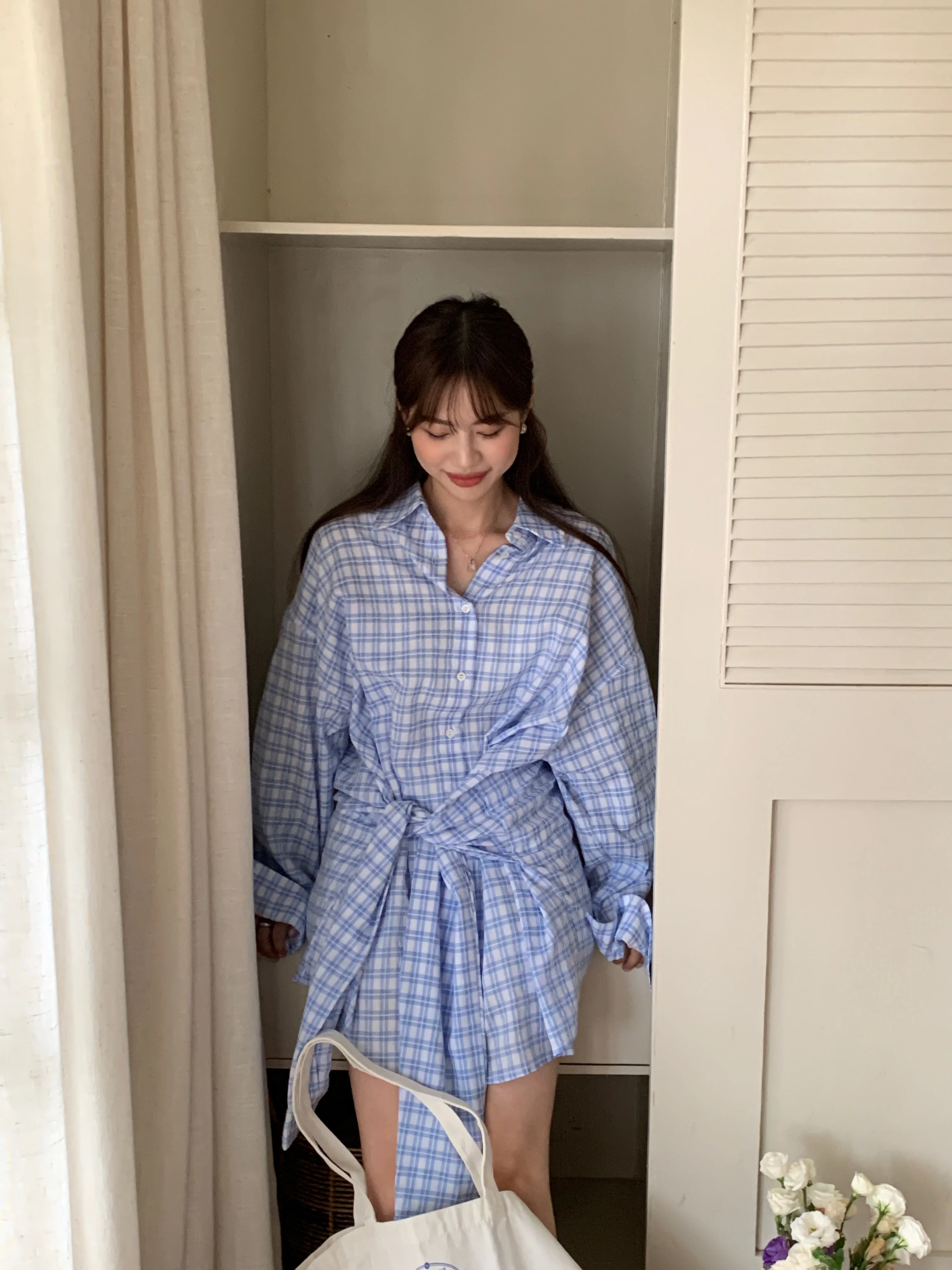 Korean style Long Sleeve Decorative Tie Blue Plaid Dress, Women's Stylish Elegant Dress
Korean style Long Sleeve Decorative Tie Blue Plaid Dress, Women's Stylish Elegant Dress