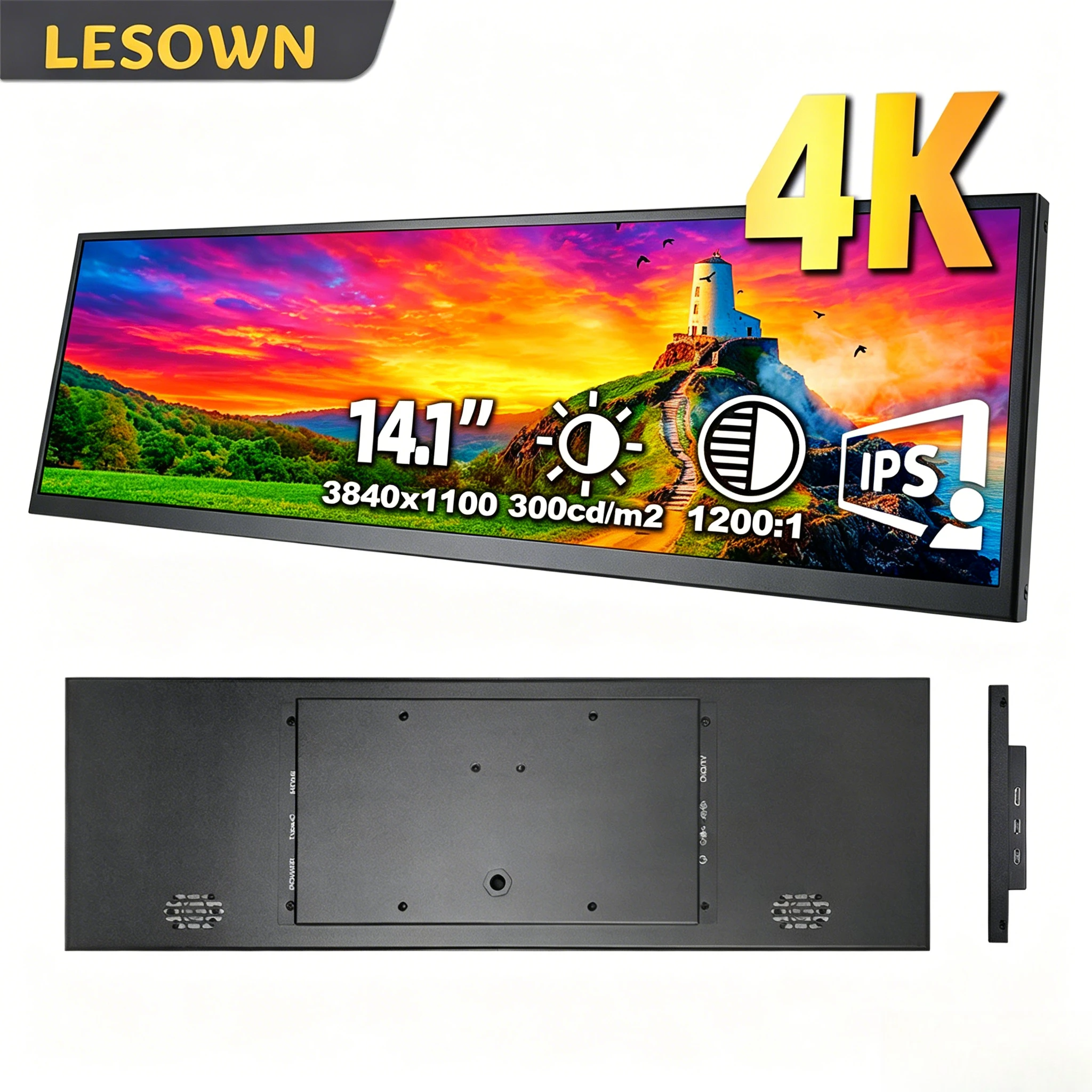 LESOWN 14.1" 4K Stretched Bar for Programmer Productivity 3840x1100 Dual Type-C Screen for Coding
LESOWN 14.1" 4K Stretched Bar for Programmer Productivity 3840x1100 Dual Type-C Screen for Coding