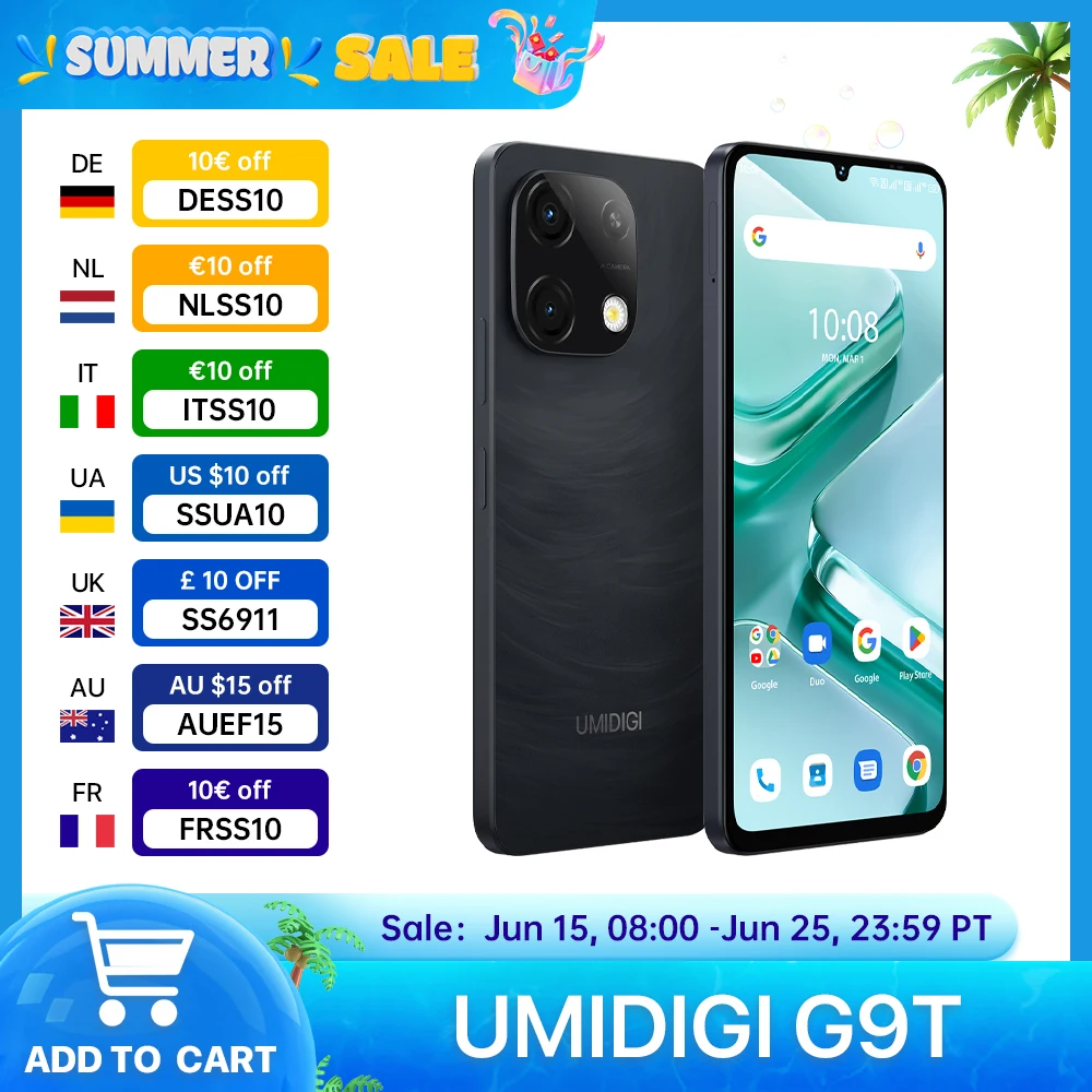 UMIDIGI G9T Android 14 Smartphone,6.75” 90Hz Eye-Care Phone,8GB RAM(4+4GB),128GB ROM,UNISOC T606,AI Camera 5000mAh смартфон
UMIDIGI G9T Android 14 Smartphone,6.75” 90Hz Eye-Care Phone,8GB RAM(4+4GB),128GB ROM,UNISOC T606,AI Camera 5000mAh смартфон