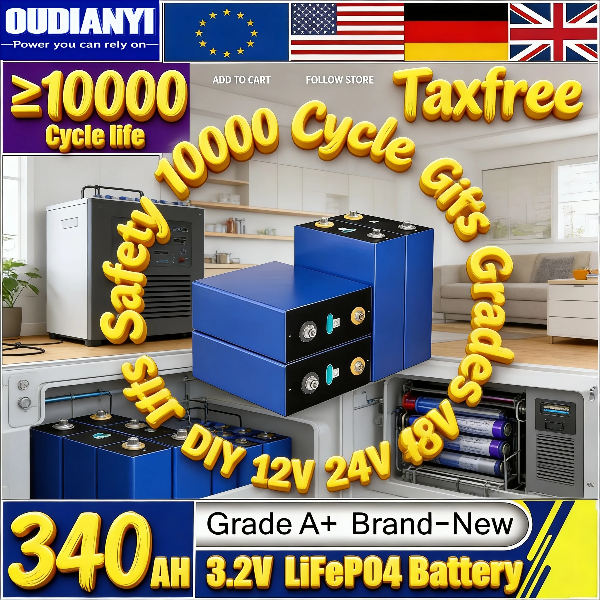 LiFePo4 аккумулятор класса A 3,2 В 340 Ач 320 Ач 310 Ач 32 Ач - 12 В 24 В 48 В DIY перезаряжаемый 10000 циклов без налогов высокой емкости для электромобилей RV
LiFePo4 аккумулятор класса A 3,2 В 340 Ач 320 Ач 310 Ач 32 Ач - 12 В 24 В 48 В DIY перезаряжаемый 10000 циклов без налогов высокой емкости для электромобилей RV