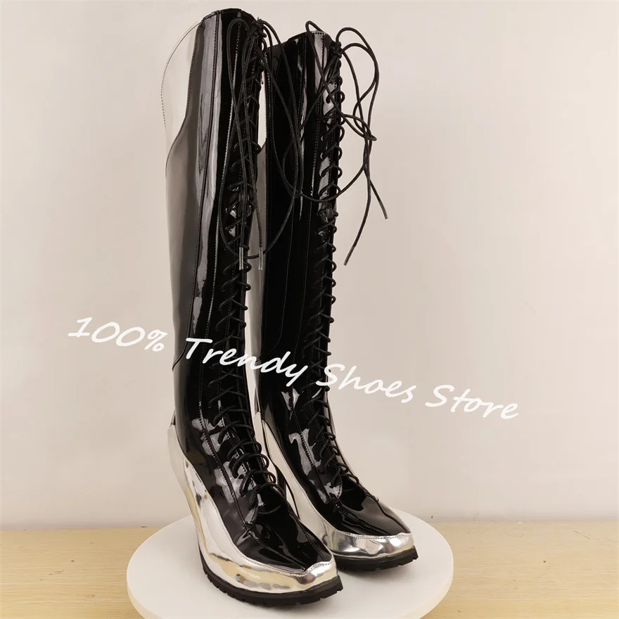 Fashion Mixed Color Splicing High Heel Long Boots 2025 New Style Ladies Dress Shoes Women Cross Tied Lace-Up Knee High Boots
Fashion Mixed Color Splicing High Heel Long Boots 2025 New Style Ladies Dress Shoes Women Cross Tied Lace-Up Knee High Boots