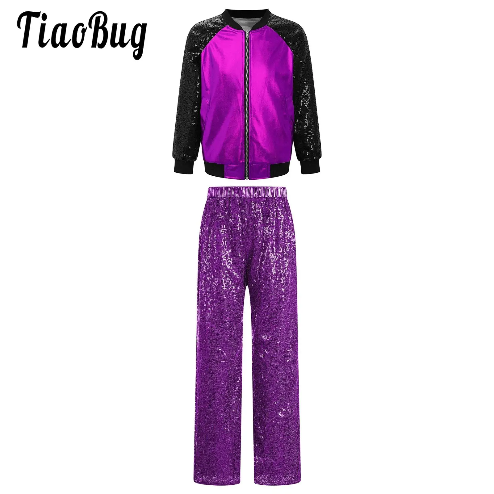 Kids Girls Modern Contemporary Dance Costume Outfits Metallic Shiny Jacket and Sequin Pants Set Street Dance Team Show Clothes
Kids Girls Modern Contemporary Dance Costume Outfits Metallic Shiny Jacket and Sequin Pants Set Street Dance Team Show Clothes