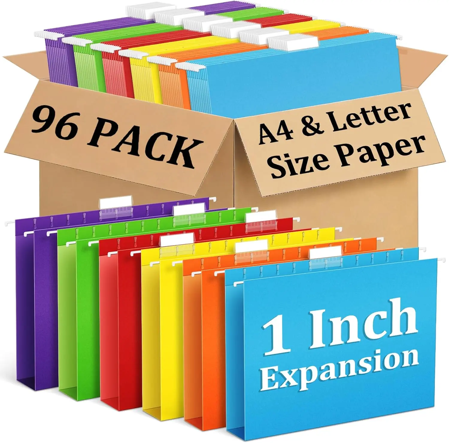 96 Pack Hanging File Folders, Letter Size with 1/5-Cut Tabs, Extra Capacity for Office or School
96 Pack Hanging File Folders, Letter Size with 1/5-Cut Tabs, Extra Capacity for Office or School