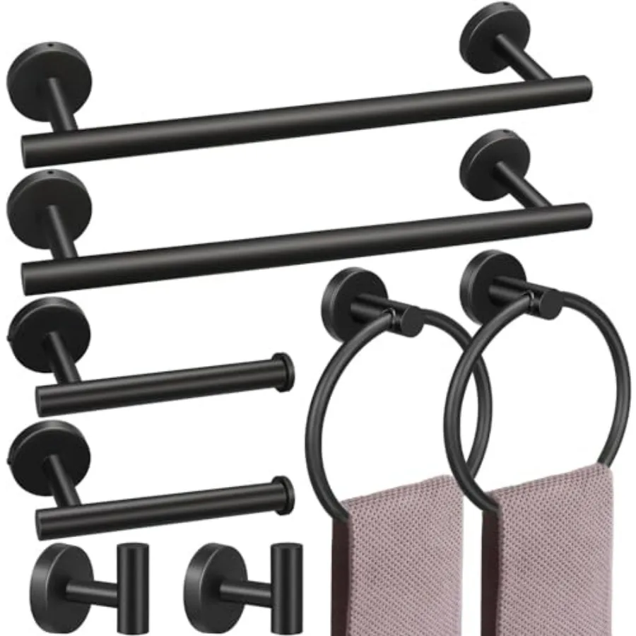 Bathroom towel rack set: matte black metal, 8-piece including 2x23.6 bars, 2 hooks, 2 rings, 2 paper holdersrust-resistant, mod
Bathroom towel rack set: matte black metal, 8-piece including 2x23.6 bars, 2 hooks, 2 rings, 2 paper holdersrust-resistant, mod