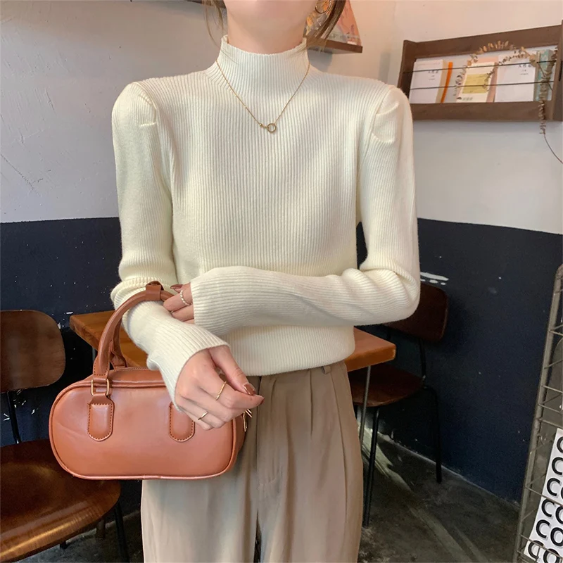 Puff Sleeve Pullovers Sweaters Women Autumn Winter Solid Half-High Collar Warm Bottoming Tops Korean Loose Fit Knitted Sweaters
Puff Sleeve Pullovers Sweaters Women Autumn Winter Solid Half-High Collar Warm Bottoming Tops Korean Loose Fit Knitted Sweaters