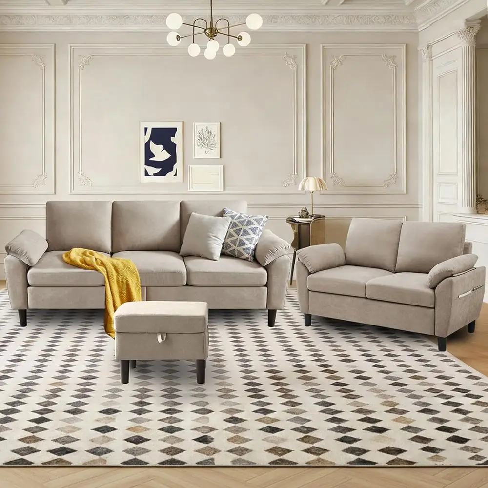 Linen L-Shaped 3-Seat Sectional Sofa with Reversible Chaise and Loveseat, Beige
Linen L-Shaped 3-Seat Sectional Sofa with Reversible Chaise and Loveseat, Beige