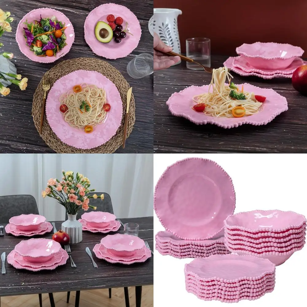Melamine Dinnerware Set, 18-Piece, Lightweight BPA-Free Beaded Plates & Bowls for 6, Ideal for Girls, Perfect for Valentine's an
Melamine Dinnerware Set, 18-Piece, Lightweight BPA-Free Beaded Plates & Bowls for 6, Ideal for Girls, Perfect for Valentine's an