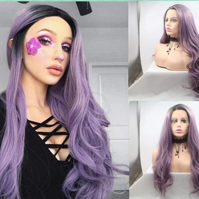 Gradient purple wig, slightly wavy synthetic fiber, front lace, matte high-temperature silk, women's headpiece
Gradient purple wig, slightly wavy synthetic fiber, front lace, matte high-temperature silk, women's headpiece
