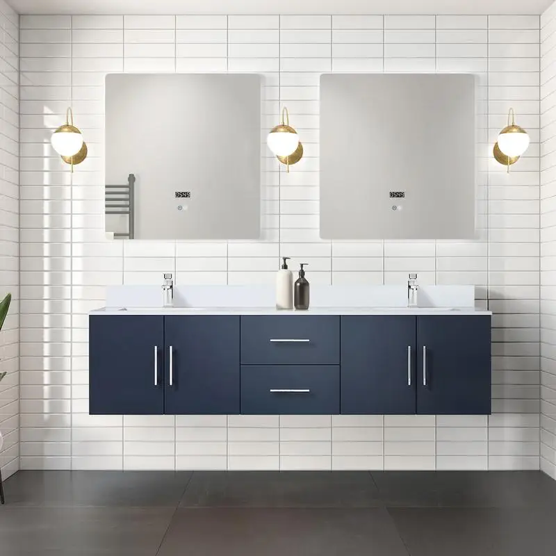 72 in. Navy Blue Double Bath Vanity with Cultured Marble Top and 30 in. LED Mirrors - Stylish Storage Solution for Modern
72 in. Navy Blue Double Bath Vanity with Cultured Marble Top and 30 in. LED Mirrors - Stylish Storage Solution for Modern