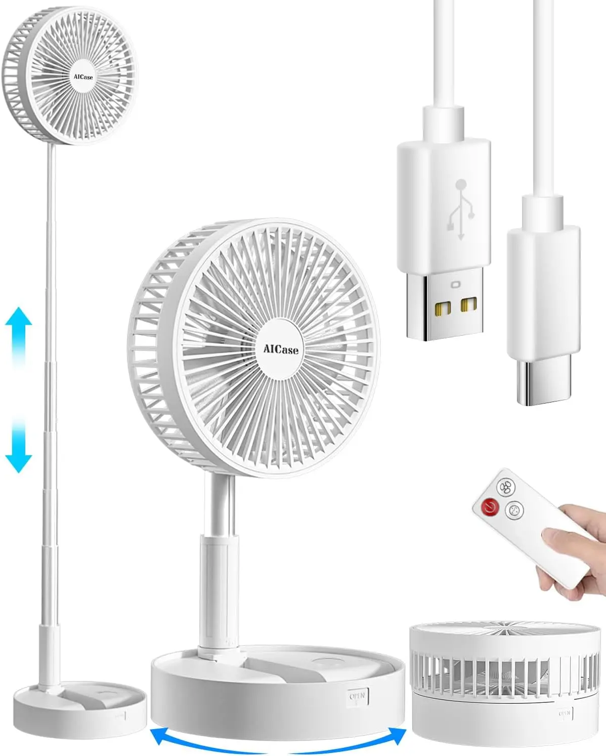 Stand Fan, Folding Portable Telescopic Floor/USB Desk Fan with 7200mAh Rechargeable Battery, 4 Speeds Super Quiet Adjustable
Stand Fan, Folding Portable Telescopic Floor/USB Desk Fan with 7200mAh Rechargeable Battery, 4 Speeds Super Quiet Adjustable