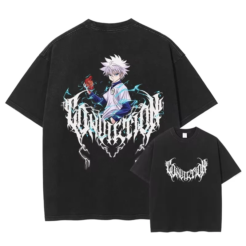 Футболки Hunter Killua Zoldyck, винтажные потертые футболки с аниме Kurapika, уличная одежда большого размера, топы в стиле манга Gon, мужские футболки из 100% хлопка
Футболки Hunter Killua Zoldyck, винтажные потертые футболки с аниме Kurapika, уличная одежда большого размера, топы в стиле манга Gon, мужские футболки из 100% хлопка