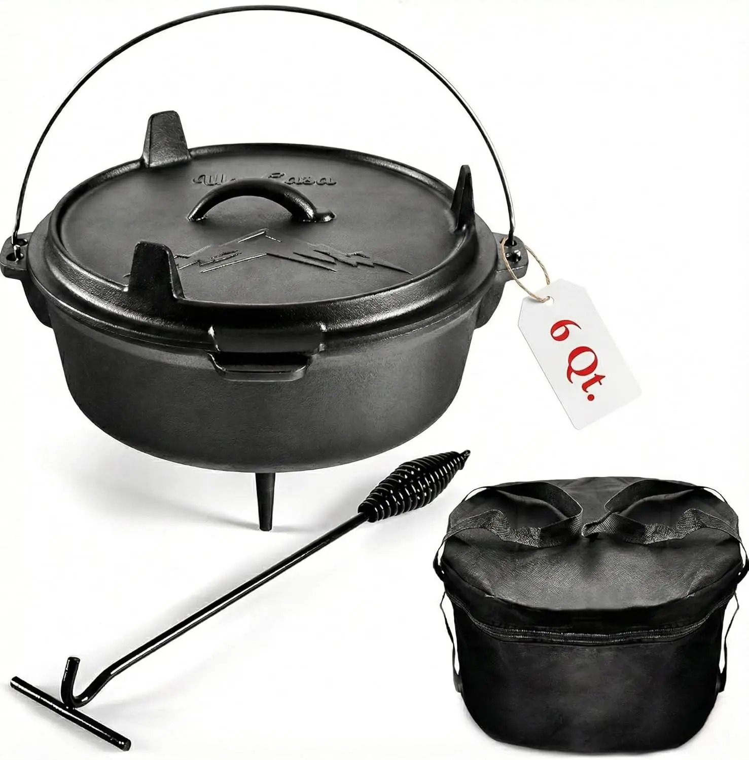 6Qt Cast Iron Camping Dutch Oven with Lid Lifter and Storage Bag, Pre-Seasoned Outdoor Pot for Campfire Cooking, Stews, and
6Qt Cast Iron Camping Dutch Oven with Lid Lifter and Storage Bag, Pre-Seasoned Outdoor Pot for Campfire Cooking, Stews, and
