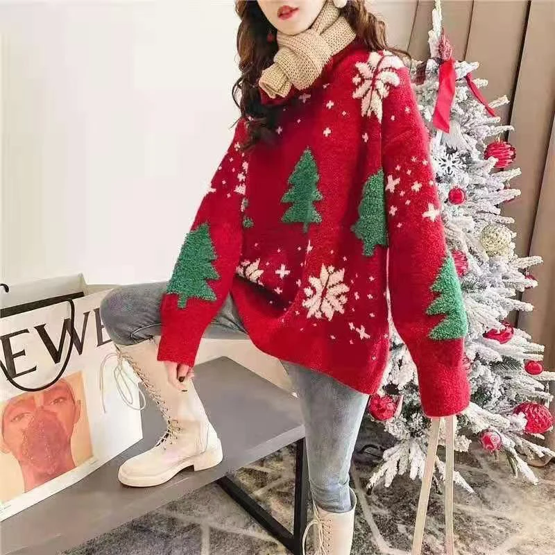 Red Christmas Sweater Women Korean Chic Loose Patchwork Print Knitted Pullover Lady Fall Winter Thick Warm Snowflake Jumpers
Red Christmas Sweater Women Korean Chic Loose Patchwork Print Knitted Pullover Lady Fall Winter Thick Warm Snowflake Jumpers