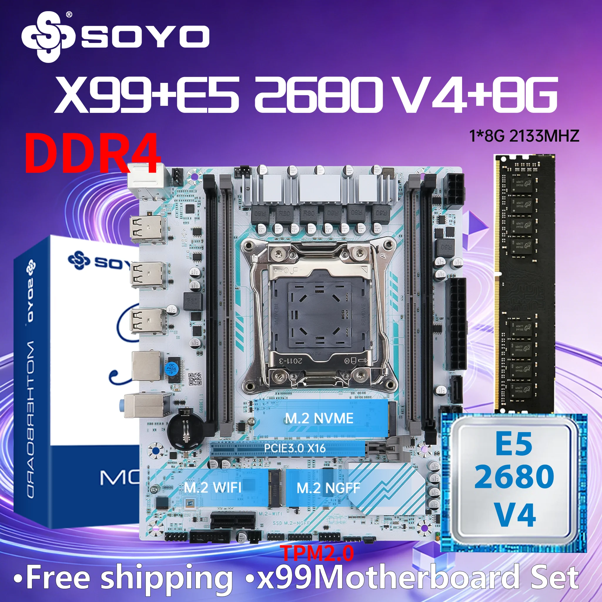 SOYO X99 DDR4 Motherboard withE5 2680 V4 CPU 8G RAMLGA2011-3 Intel Kit Xeon PCIE3.0x16 M.2(NVME) Desktop PC Game TPM2.0
SOYO X99 DDR4 Motherboard withE5 2680 V4 CPU 8G RAMLGA2011-3 Intel Kit Xeon PCIE3.0x16 M.2(NVME) Desktop PC Game TPM2.0