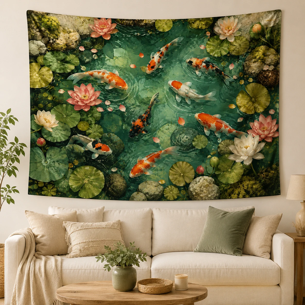 Oriental Koi Fish Lotus Tapestry Green Pond Water Lily Nature Scenery Wall Hanging Zen Feng Shui Bedroom Wall Decor Tapestry
Oriental Koi Fish Lotus Tapestry Green Pond Water Lily Nature Scenery Wall Hanging Zen Feng Shui Bedroom Wall Decor Tapestry