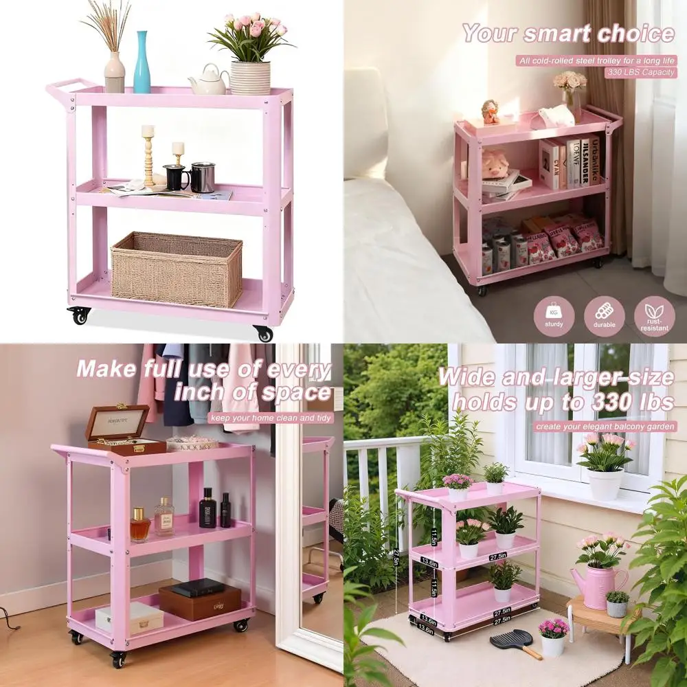 Сверхмощная трехъярусная металлическая тележка на колесиках, розовая, вместимость 330 фунтов, органайзер для хранения для кухни, ванной комнаты, офиса, спальни
Сверхмощная трехъярусная металлическая тележка на колесиках, розовая, вместимость 330 фунтов, органайзер для хранения для кухни, ванной комнаты, офиса, спальни