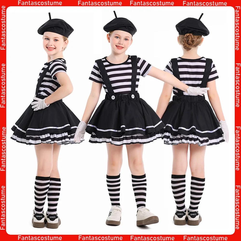 Kids Mime Cosplay Clown Costume Girls Stage Performance Skirt T-shirt Hat Gloves Outfits Children Halloween Carnival Disguise
Kids Mime Cosplay Clown Costume Girls Stage Performance Skirt T-shirt Hat Gloves Outfits Children Halloween Carnival Disguise