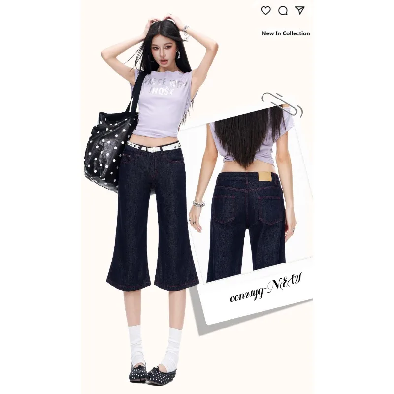 Vintage High Waist Flare Capri Jeans Women Dark Wash Raw Denim Red Stitch Korean Street Casual Y2K Summer 2026
Vintage High Waist Flare Capri Jeans Women Dark Wash Raw Denim Red Stitch Korean Street Casual Y2K Summer 2026