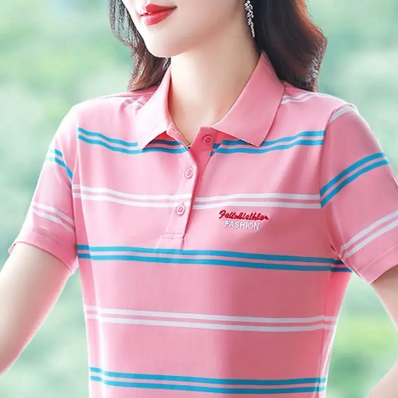 Stripes Women's T-shirts Short-sleeved 2026 New Arrival Short Sleeved Tops Cotton Polo Middle-aged Shirts for Women
Stripes Women's T-shirts Short-sleeved 2026 New Arrival Short Sleeved Tops Cotton Polo Middle-aged Shirts for Women