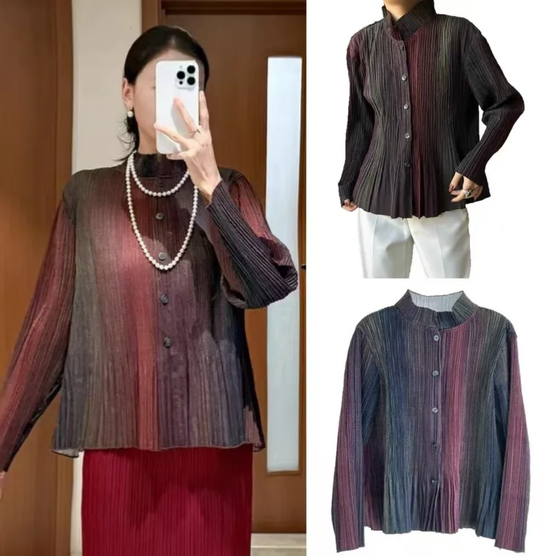 Miyake Pleated Shirt 2025 Women's Oversized Stand Collar Gradient Design Cardigan Fall New Top Elegant Fashionable Outerwear
Miyake Pleated Shirt 2025 Women's Oversized Stand Collar Gradient Design Cardigan Fall New Top Elegant Fashionable Outerwear