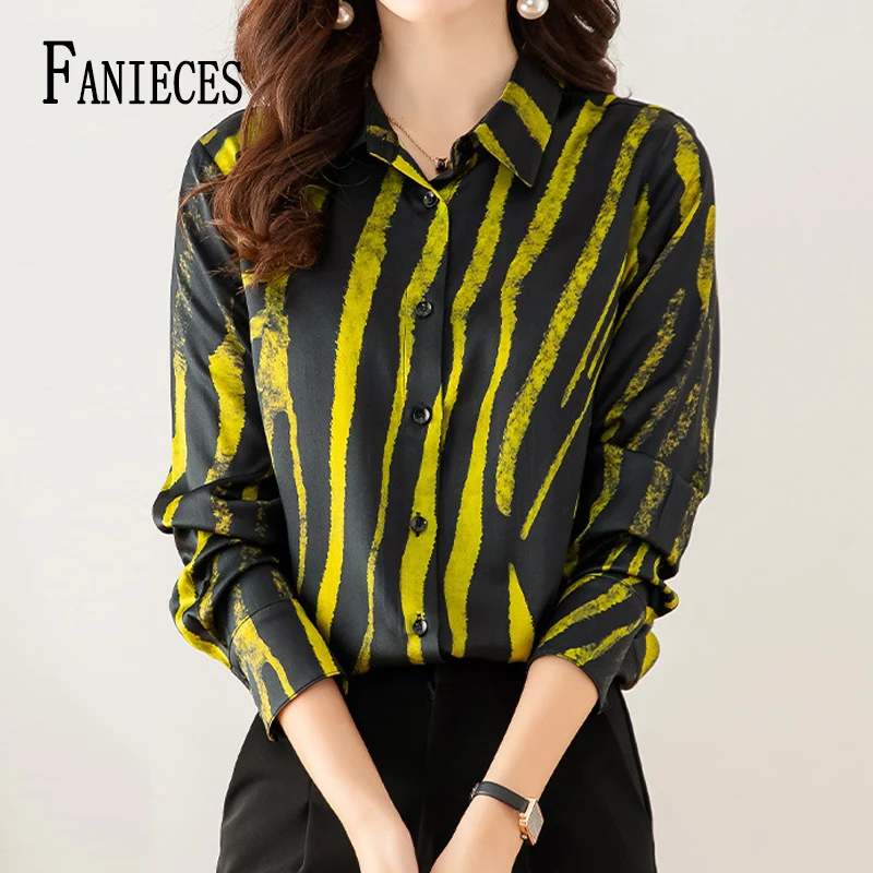 FANIECES Vintage Satin Women Shirts Chic Striped Print Female Blouse Spring Autumn Tops Casual Streetwear قمصان وبلوزات Camisas
FANIECES Vintage Satin Women Shirts Chic Striped Print Female Blouse Spring Autumn Tops Casual Streetwear قمصان وبلوزات Camisas