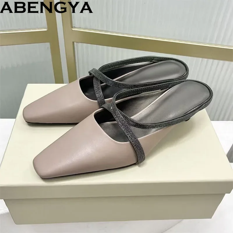Real Leather Kitten Heels Slippers Women Summer Slides String Bead Party Shoes For Women Square Toe Mules Women's Slippers
Real Leather Kitten Heels Slippers Women Summer Slides String Bead Party Shoes For Women Square Toe Mules Women's Slippers