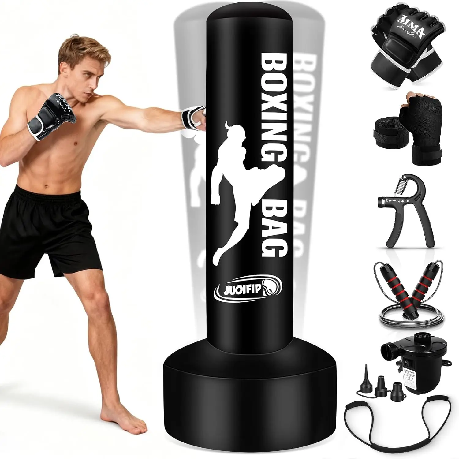 Standing Punching Bag with Stand for Adults, Inflatable Boxing Bag for MMA Training, Home Gym Stress Relief, Includes Gloves, Pump, Jump Rope & Bands
Standing Punching Bag with Stand for Adults, Inflatable Boxing Bag for MMA Training, Home Gym Stress Relief, Includes Gloves, Pump, Jump Rope & Bands
