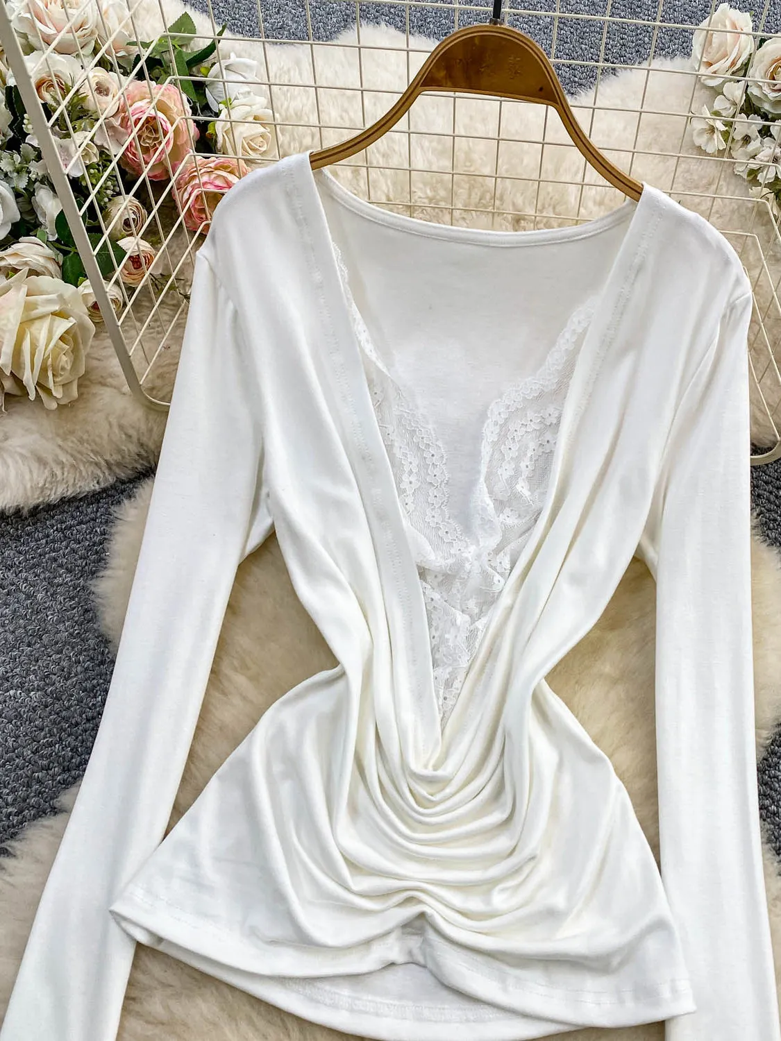 Sexy Lace Splice Long Sve Knitted T-irt Women's 2025 New White Versatile Slimming Top High Waist Loose Fit Comfortable
Sexy Lace Splice Long Sve Knitted T-irt Women's 2025 New White Versatile Slimming Top High Waist Loose Fit Comfortable