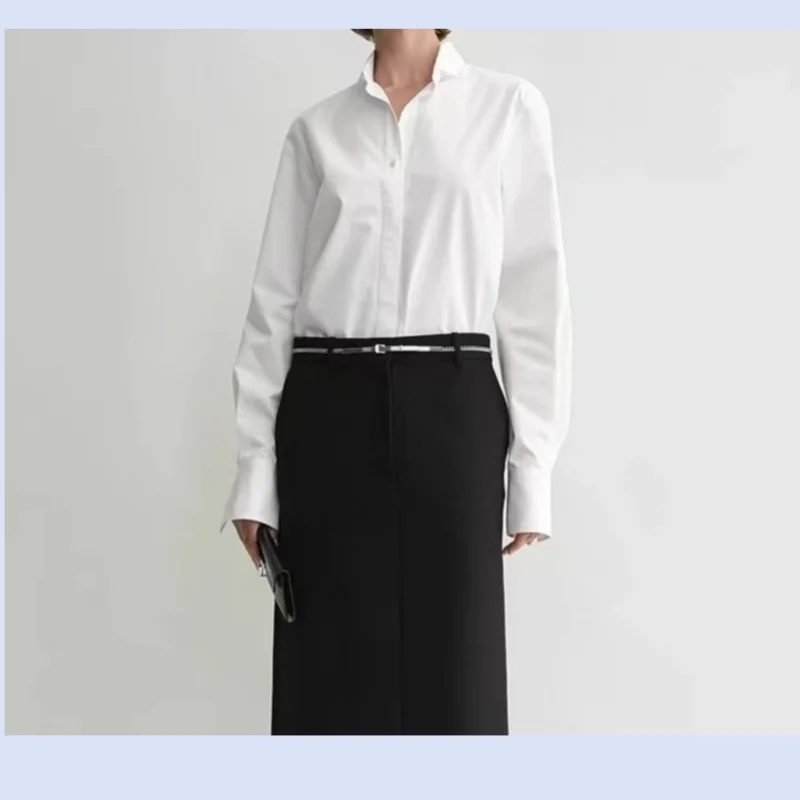 Spring and Autumn Minimally Folded Collar with Long Sleeve silhouette, Loose and Versatile, Long Sleeve Buckle White Shirt
Spring and Autumn Minimally Folded Collar with Long Sleeve silhouette, Loose and Versatile, Long Sleeve Buckle White Shirt