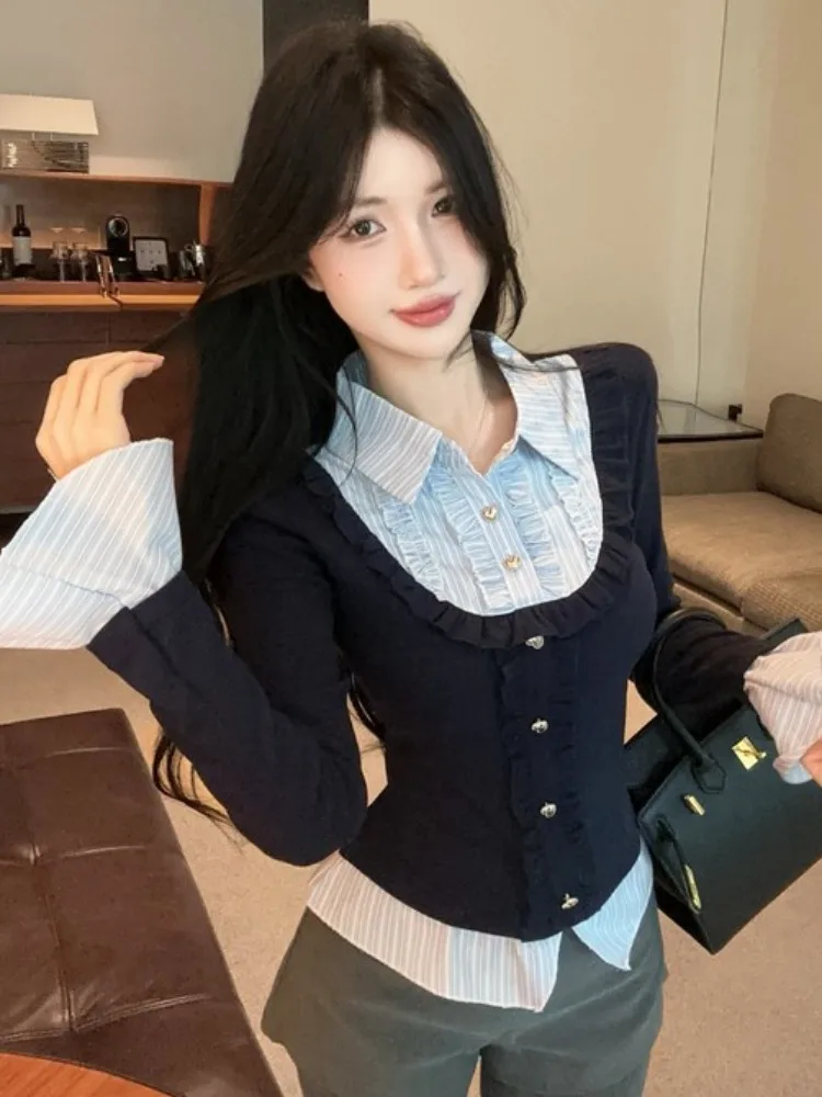College Style Doll Collar Shirt Women's Autumn Winter Fashion Age Reduction Flared Sleeve Base Shirt Inner Wear Knitted Top
College Style Doll Collar Shirt Women's Autumn Winter Fashion Age Reduction Flared Sleeve Base Shirt Inner Wear Knitted Top
