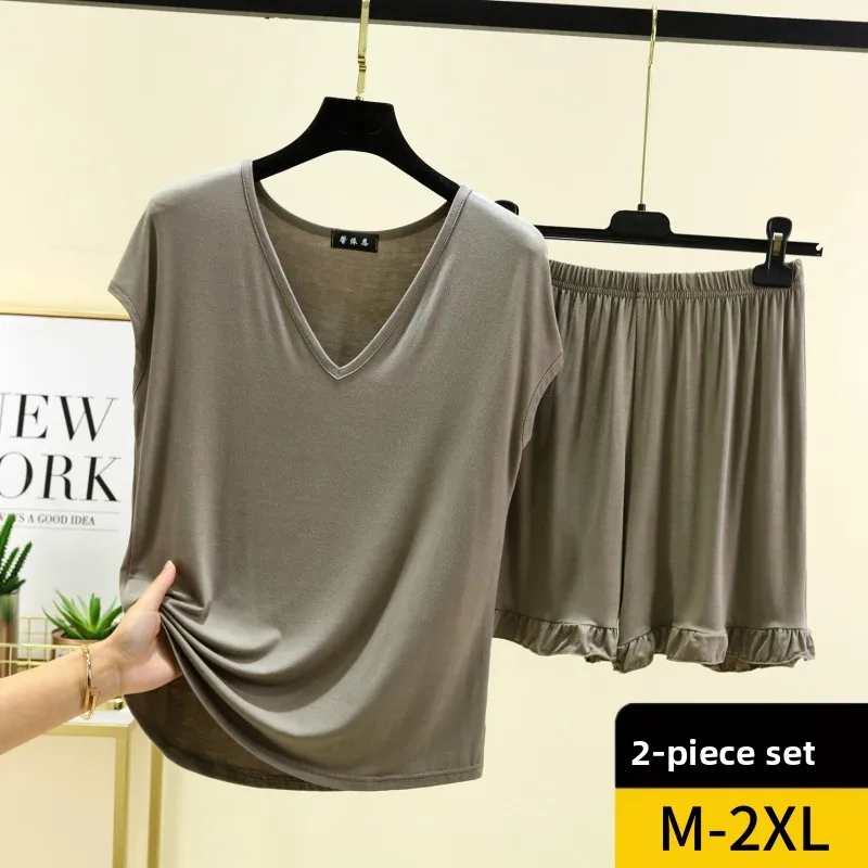 Women's Modal Sleeveless V-Neck T-Shirt Vest Short Pants Set Summer Thin Home Clothes Outdoor Wearable Sleepwear Two-Piece Set
Women's Modal Sleeveless V-Neck T-Shirt Vest Short Pants Set Summer Thin Home Clothes Outdoor Wearable Sleepwear Two-Piece Set