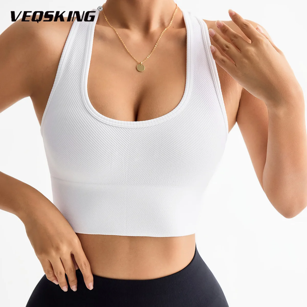 VEQKING 2024, новый однотонный спортивный бюстгальтер с подвесным воротником для женщин, широкими бретелями и противоударным нижним бельем для йоги
VEQKING 2024, новый однотонный спортивный бюстгальтер с подвесным воротником для женщин, широкими бретелями и противоударным нижним бельем для йоги