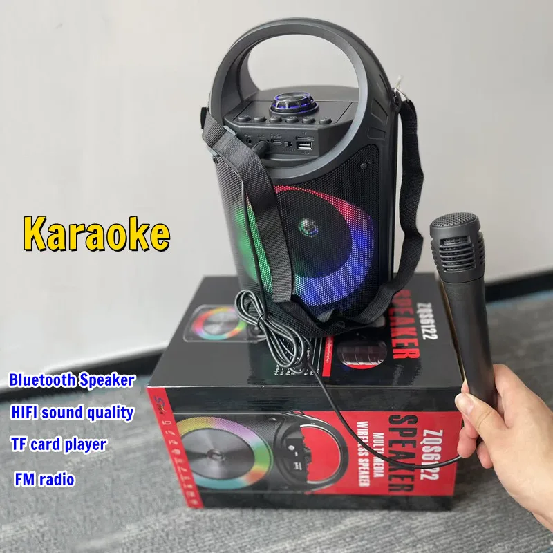 Высокомощный стерео бас-динамик для домашней вечеринки с микрофоном USB TF FM беспроводной караоке Bluetooth-динамик портативная беспроводная колонка 
Высокомощный стерео бас-динамик для домашней вечеринки с микрофоном USB TF FM беспроводной караоке Bluetooth-динамик портативная беспроводная колонка